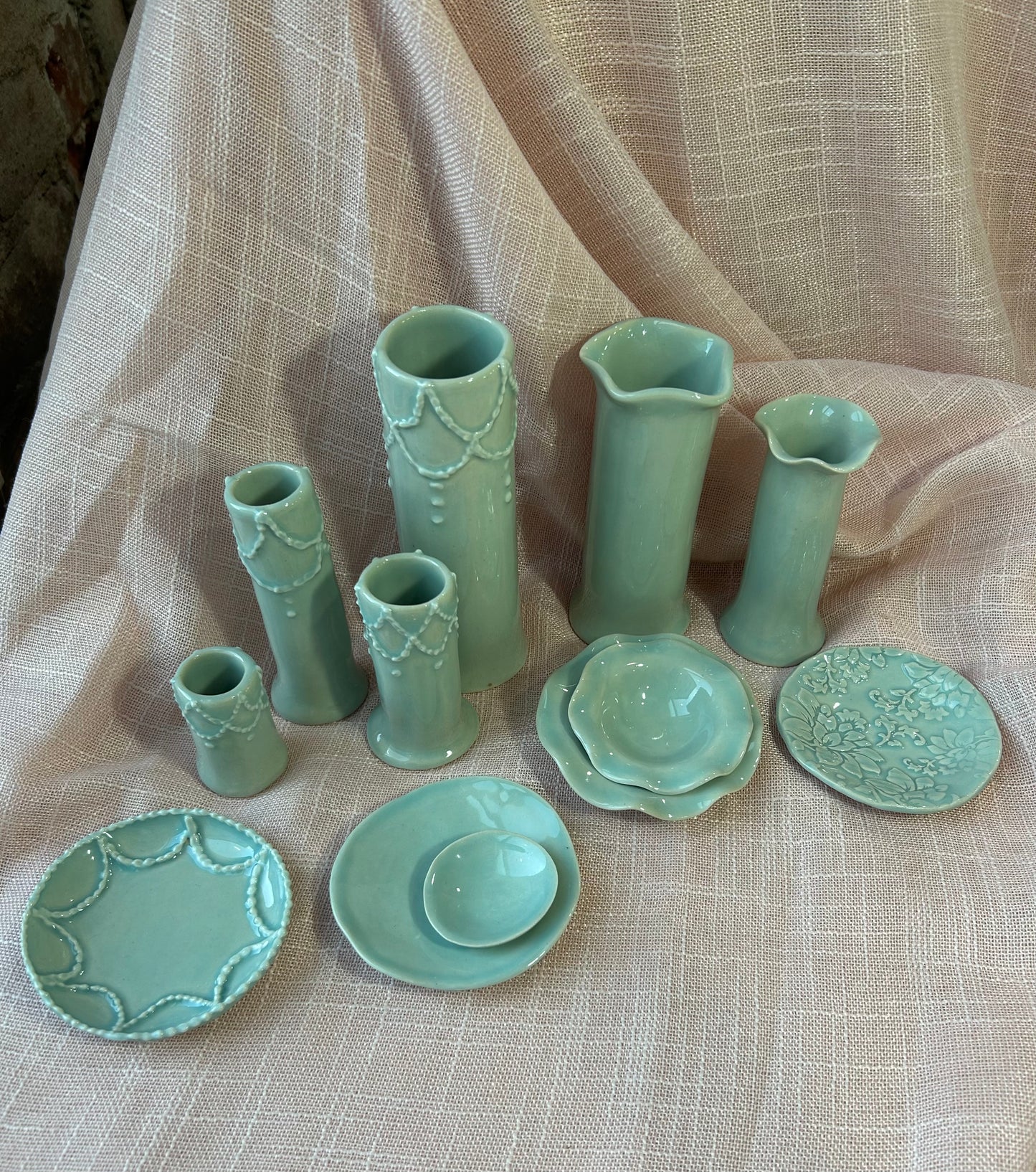 3.5" Piped Trinket Dish- Aqua Collection