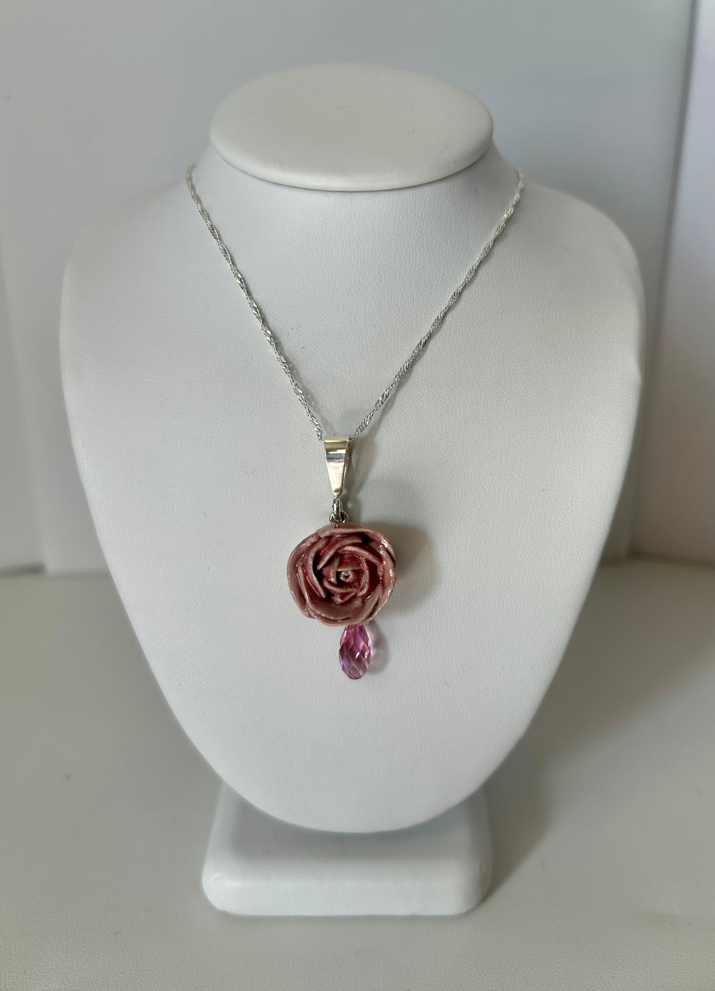 Rose Pendant with Swarovski Crystal Briolette